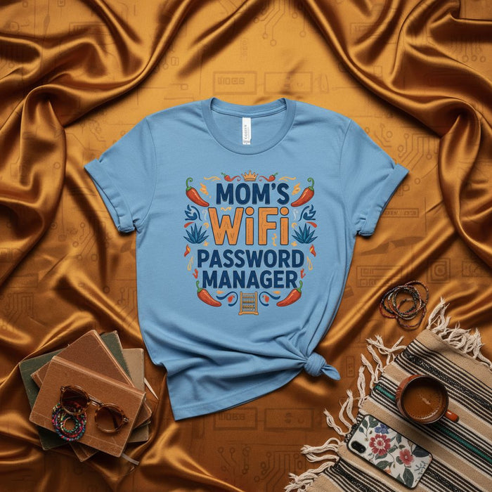 Mom's WiFi Password Manager Shirt Funny Mother's Day Gift for Mom with Chili Peppers and Crown, Humor Family T-Shirt, Motherhood Tee, Password Keeper Top, Spicy Mom Life Apparel