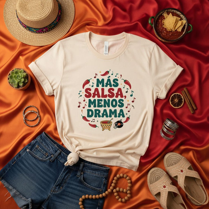 Más Salsa Menos Drama T-Shirt, Funny Hispanic Fiesta Shirt, Cute Mexican Food Music Lover Tee, Cinco de Mayo Party Outfit, Unisex Spanish Quote T-Shirt, Gift for Salsa Dancer