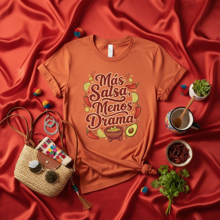 Más Salsa Menos Drama T-Shirt, Funny Spanish Food Tee, Avocado Lime Chili Pepper Graphic Shirt, Mexican Fiesta Party Top, Spicy Life Gift Idea