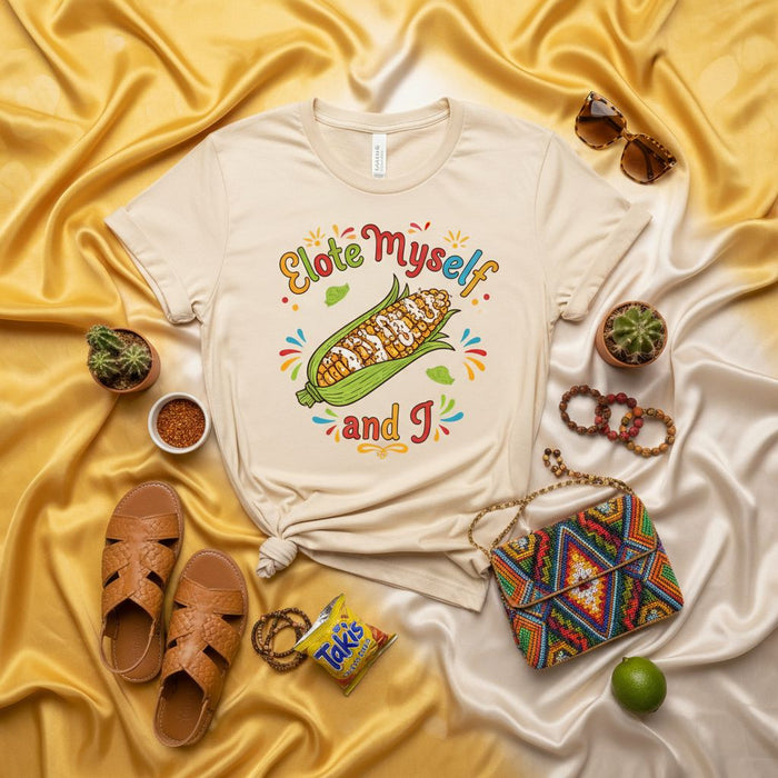 Camiseta Elote Myself and I Maíz Callejero Mexicano Fiesta Gráfico Divertido Comida Unisex Regalo Amante del Elote