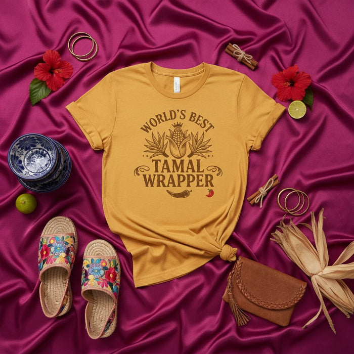World's Best Tamal Wrapper T-Shirt, Funny Mexican Food Graphic Tee for Tamale Lovers, Hispanic Culture Gift, Corn Husks Design, Unisex Adult Shirt
