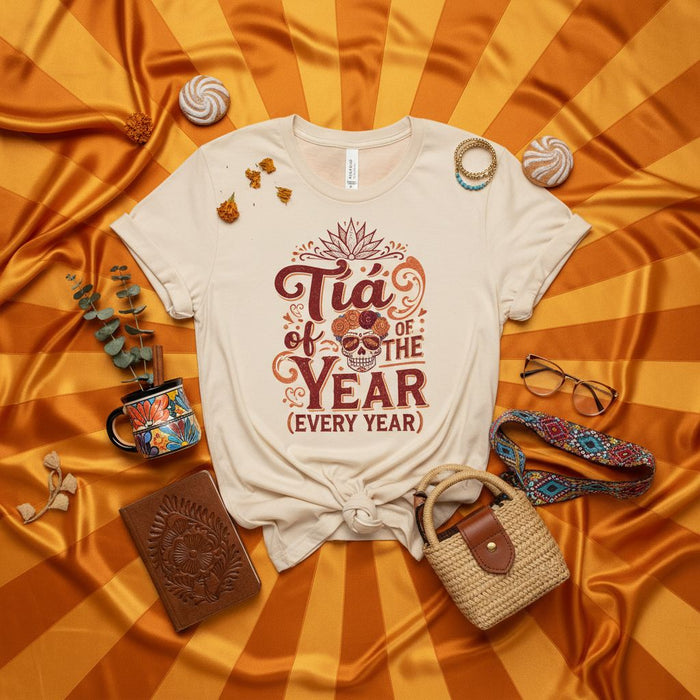 Tía of the Year (Every Year) Sugar Skull Dia de Muertos T-Shirt, Aunt Gift, Day of the Dead, Mexican Family Celebration, Unisex Tee Shirt, Calavera Design, Fall Holiday Apparel