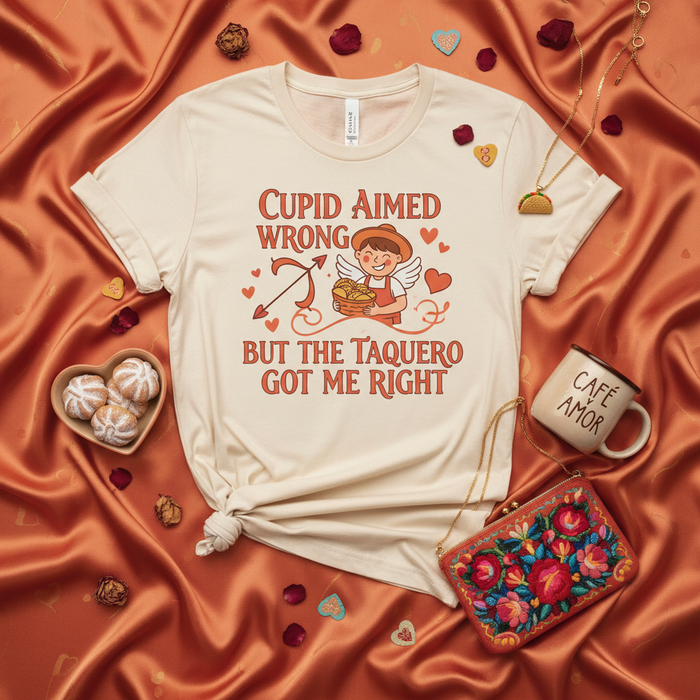 Cupido Ha Sbagliato Mira Ma Il Taquero Mi Ha Preso Maglietta - Divertente Cibo Messicano Taco San Valentino Maglietta, Simpatico Taquero Angelo Cupido Design Maglietta, Regalo Amor Misto Spagnolo-Inglese per i Foodie e Gli Amanti dei Taco