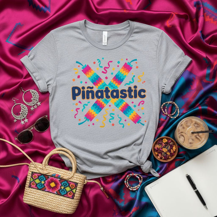 Piñatastic Shirt, Colorful Fiesta Party Tee, Cinco de Mayo Celebration T-Shirt, Fun Mexican-Themed Graphic Top, Vibrant Confetti and Pinata Print Unisex T-shirt for Men and Women
