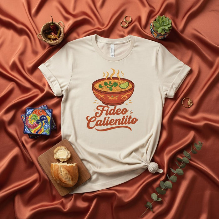 Warme Fideo T-Shirt: Gemütliches mexikanisches Nudelsuppen-Shirt, Comfort Food Grafik-Shirt, Spanische Küche Bekleidungsgeschenk