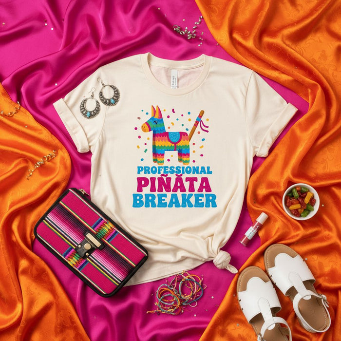 Professional Piñata Breaker Shirt, Funny Cinco de Mayo Party Tee, Pinata Fiesta T-Shirt, Colorful Graphic Unisex Top for Mexican Celebrations, Birthday, Summer Events, and Holidays