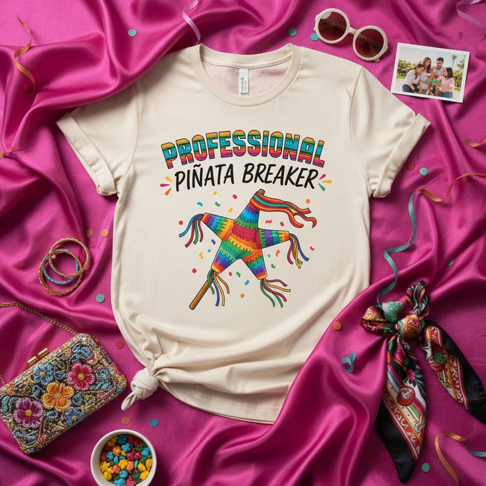 Professional Piñata Breaker T-Shirt, Funny Fiesta Party Shirt, Mexican Celebration Costume, Rainbow Pinata Design, Cinco de Mayo Event Tee, Unisex Birthday Party Gift for Men and Women, Colorful Festival Top