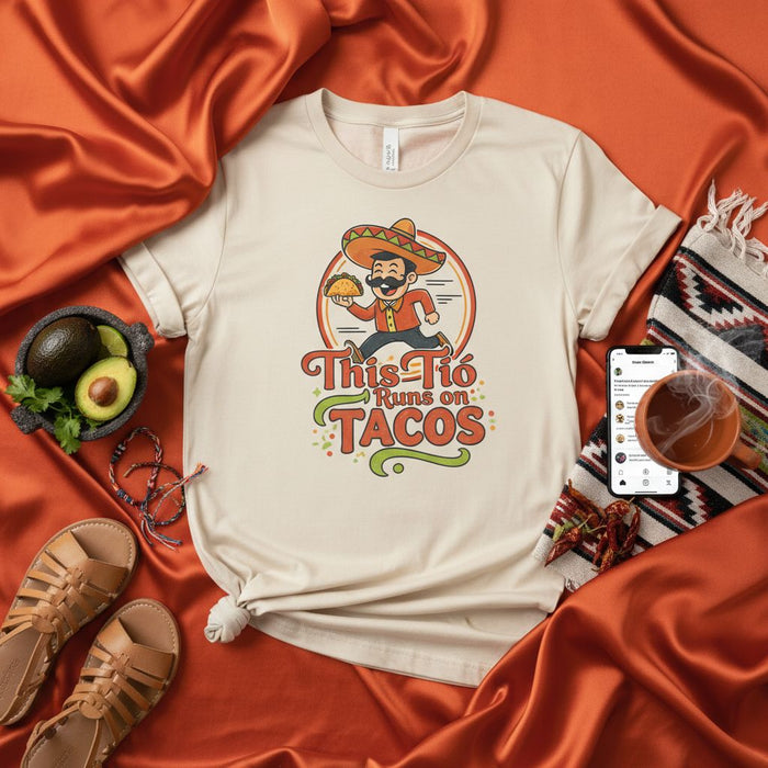 This Tío Runs on Tacos Shirt, Funny Mexican Uncle Gift, Fiesta Family Matching Tee, Cinco de Mayo Apparel, Retro Sombrero Mustache Graphic T-Shirt for Men
