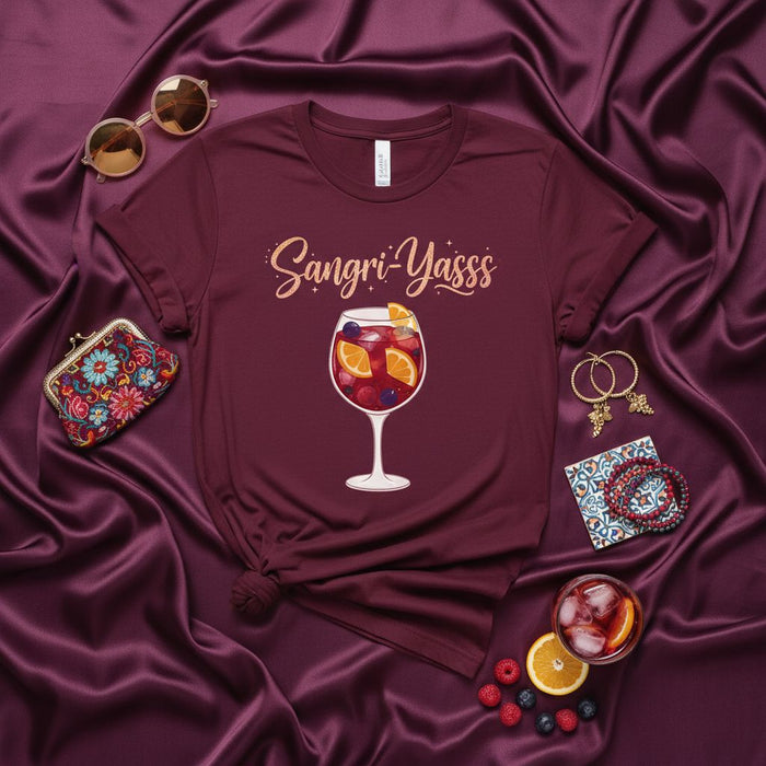 Sangri-Yasss T-Shirt | Fun Sangria Cocktail Graphic Tee | Wine Drinker Gift for Her | Fruity Summer Drink Unisex Shirt | Spanish-Inspired Party Top