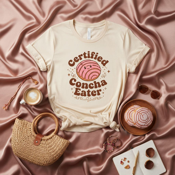 Certified Concha Eater Shirt, Pink Concha Bread Graphic Tee, Unisex Pan Dulce Lover Gift, Mexican Sweet Bread T-Shirt, Pastel Cream Aesthetic Foodie Apparel
