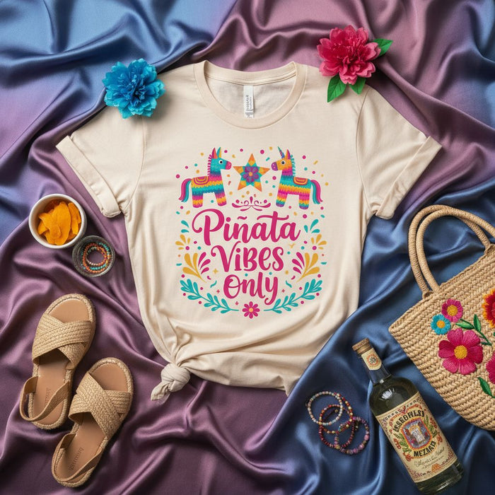 Piñata Vibes Only Shirt, Funny Fiesta Party Tee, Cinco de Mayo Sombrero Donkey T-Shirt, Mexican Festival Celebration Gift, Colorful Pinata Lover Top, Unisex Adult T-shirt