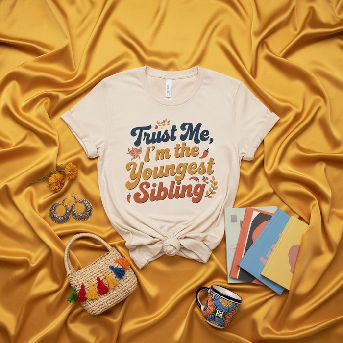 Trust Me I'm the Youngest Sibling T-Shirt Funny Little Sister Brother Family Shirt Retro Fall Tee for Youngest Child Sarcastic Sibling Gift Idea