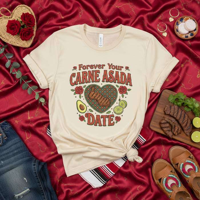 Maglietta Per Sempre Il Tuo Carne Asada, Divertente San Valentino, Coppia Foodie, Regalo Amante Cibo Messicano, Abbigliamento Grill Master, Design Cuore con Bistecca e Avocado, Maglia Stile Fiesta Unisex
