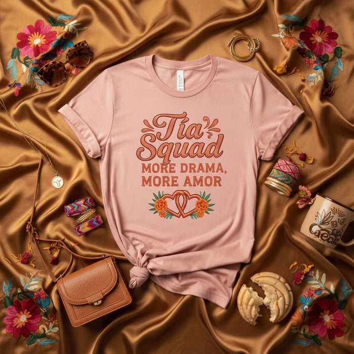 Tia's Squad More Drama More Amor T-Shirt, Funny Hispanic Aunt Gift Tee, Cute Latina Family Apparel, Best Tia Ever Shirt, Niece Nephew Gift for Auntie