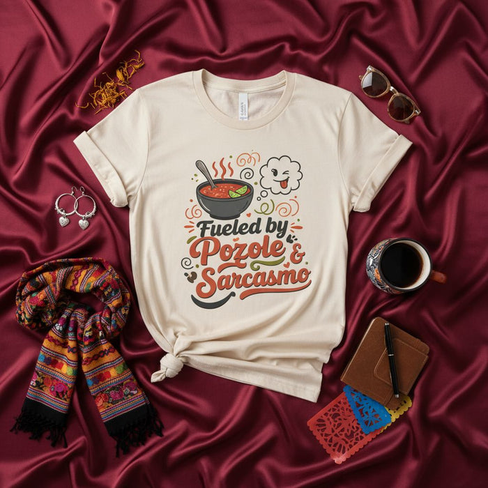 Fueled by Pozole & Sarcasmo T-Shirt, Funny Mexican Food Tee, Sarcastic Quote Shirt, Unisex Graphic T-Shirt, Pozole Lover Gift, Comfort Colors