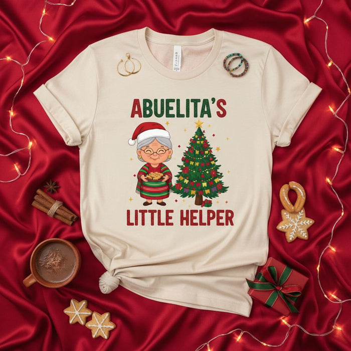 Abuelita's Little Helper Christmas Shirt for Grandmother, Cute Abuela T-Shirt with Santa Hat, Holiday Family Matching Tee, Xmas Gift for Grandma