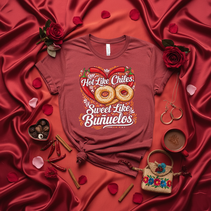 Camiseta Picante Como Chiles Dulce Como Buñuelos, Regalo Amante Postre Mexicano, Camisa Día de San Valentín, Gráfica Unisex