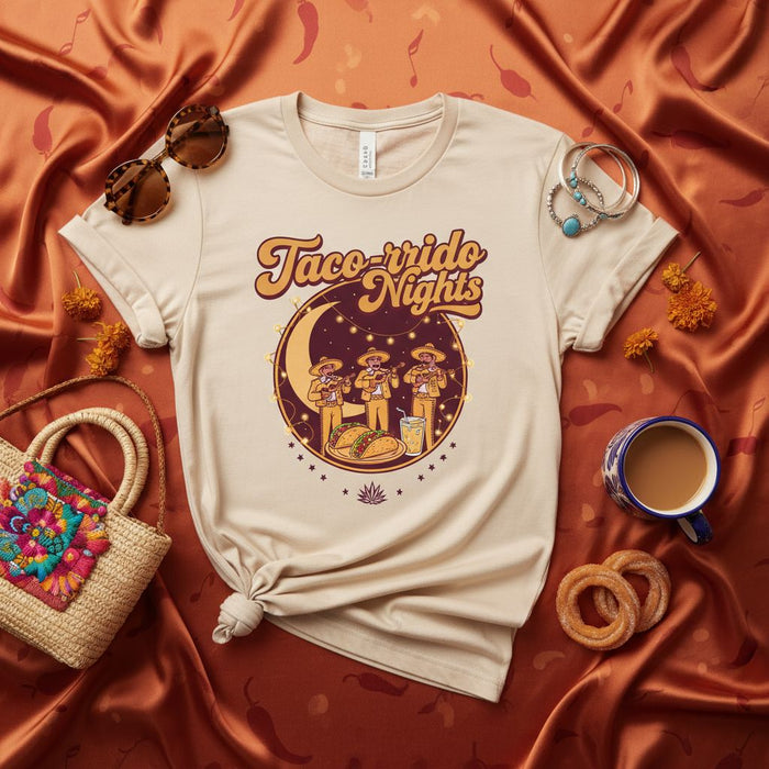 Taco-rrido Nights Shirt with Mariachi Band, Tacos, and Beer Graphic, Unisex Fiesta Apparel, Mexican Food Lover Tee, Cinco de Mayo Party Outfit