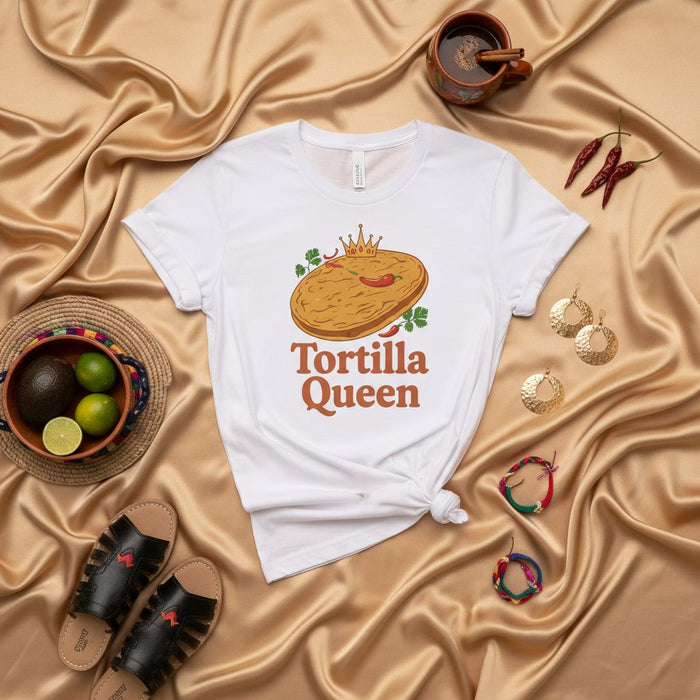 Tortilla Queen Shirt, Funny Foodie T-Shirt, Mexican Fiesta Tee, Queen Crown Tortilla Graphic, Cute Gift for Taco Lover, Cinco de Mayo Apparel, Unisex Food Pun Top