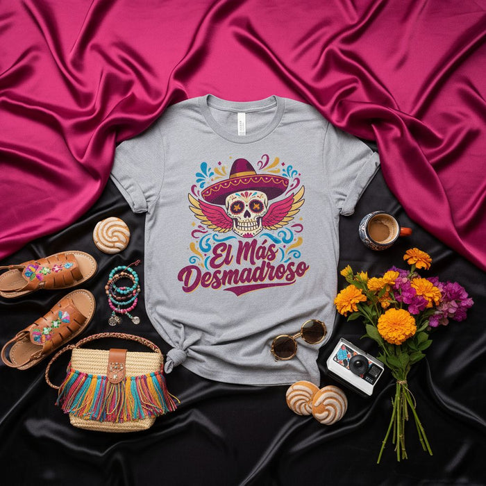 El Más Desmadrado Sugar Skull Shirt, Day of the Dead Shirt, Calavera with Sombrero and Wings, Dia de Muertos Gift, Unisex Graphic Tee, Colorful Mexican Fiesta Shirt, La Calavera Catrina Inspired T-Shirt