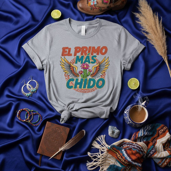 El Primo Más Chido T-Shirt Funny Spanish Cousin Shirt for Men Mexican Culture Design Gift Unisex Tee with Wings Cactus Art