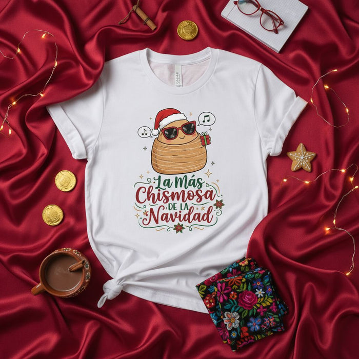 La Más Chismosa De La Navidad Tamale T-Shirt, Funny Christmas Tamal Shirt, Unisex Holiday Gifting Tee, Tamal Season Shirt, Mexican Food Christmas Gift for Women Men