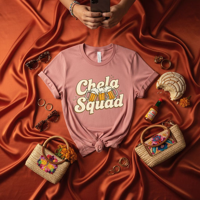 Chelas Squad T-Shirt Funny Beer Drinking Tee Mexican Concha Shirt Hot Sauce Unisex Cinco de Mayo Fiesta Top