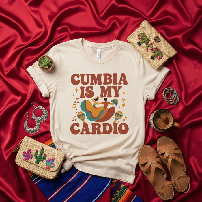 Cumbia Is My Cardio T-Shirt, Latin Dance Shirt, Funny Cumbia Music Lover Gift, Retro Aesthetic Design, Unisex Cumbia Tee, Colombian Dance Apparel, Festival Concert Outfit, Salsa Merengue Bachata Folklorico Dancing Top