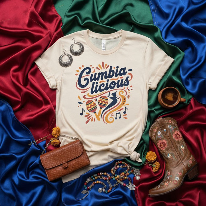 Cumbia-licious T-Shirt, Cumbia Dance Lover Apparel, Maracas Music Tee, Spanish Slang Shirt, Latin Music Festival Outfit, Unisex Graphic Top