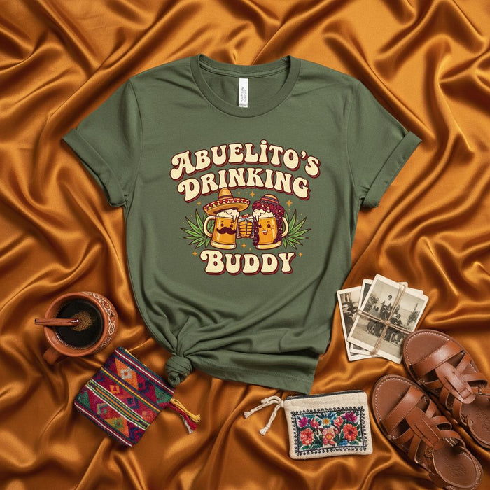 Abuelito's Drinking Buddy Shirt Funny Grandpa Beer Fiesta Cinco de Mayo Gift for Grandson Granddaughter Mexican Theme Family T-Shirt Cute Matching Outfit