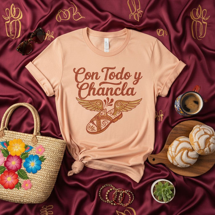 Con Todo y Chancla Shirt, Latina Mom T-Shirt, Funny Hispanic Graphic Tee, La Chancla with Wings, Mexican Mom Gift, Unisex T-Shirt, Spanglish Saying T-Shirt, Funny Latino Tee, Unique Cultural T-Shirt
