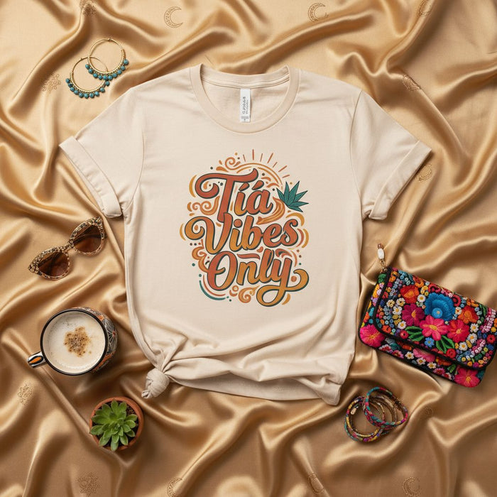Tía Vibes Only Shirt, Groovy Retro Aunty Tee, Hispanic Aunt Gift, Latina T-Shirt, Mexican Family Vacation Top, Cute Spanish Relative Apparel