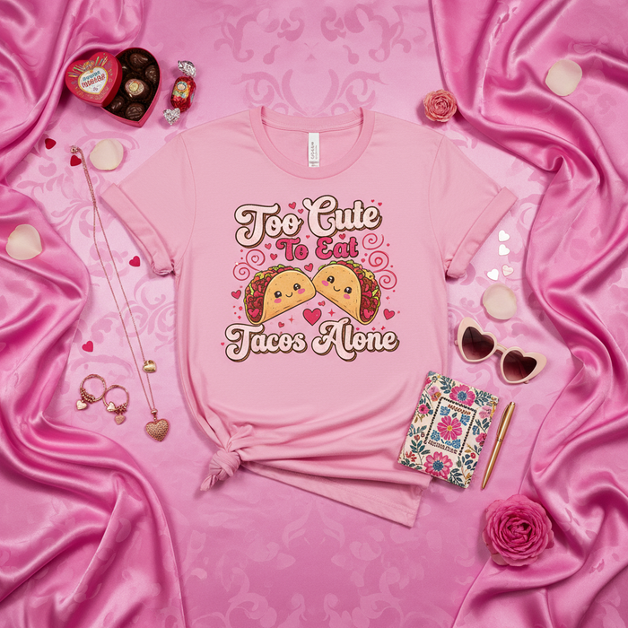 Camiseta Demasiado Linda Para Comer Tacos Sola, Camiseta de San Valentín, Regalo Divertido de Pareja Amante de los Tacos, Camiseta Taco Corazón Rosa, Camiseta a Juego para Mejores Amigos, Camiseta Gráfica de Comida Mexicana Kawaii