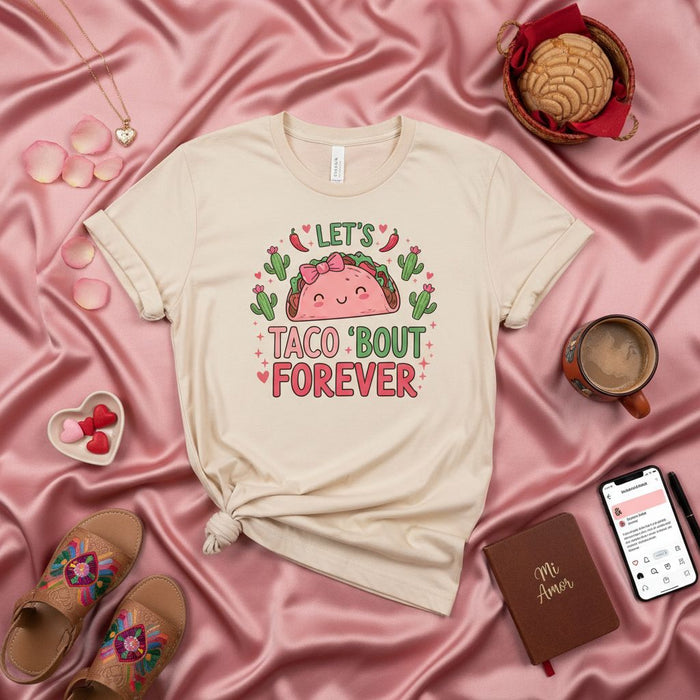 Let's Taco 'Bout Forever Cute Taco T-Shirt for Valentine's Day Anniversary Funny Food Pun Gift for Her Him Unisex Shirt