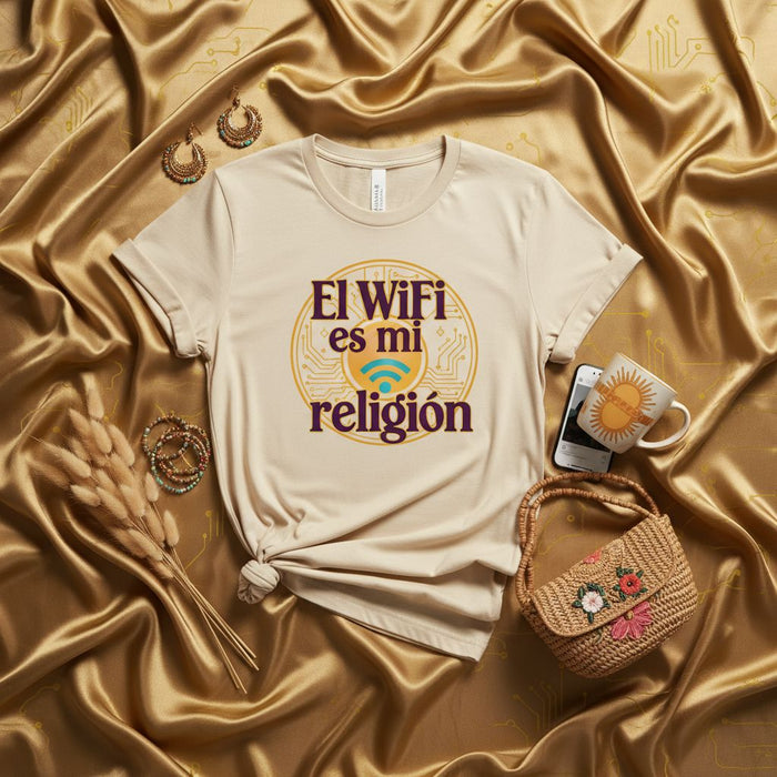 El WiFi es mi religión T-Shirt Unisex Divertida, Camiseta de Humor Friki Tech Geek, Ropa Casual con Mensaje en Español para Amantes del Internet y Conexión Inalámbrica