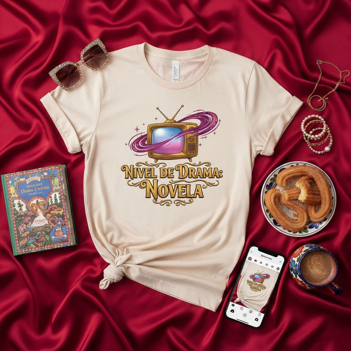 Nivel de Drama Novela T-Shirt, Retro TV Graphic Tee, Spanish Quote Shirt, Soap Opera Drama Level, Unisex T-shirt Gift for Telenovela Fan