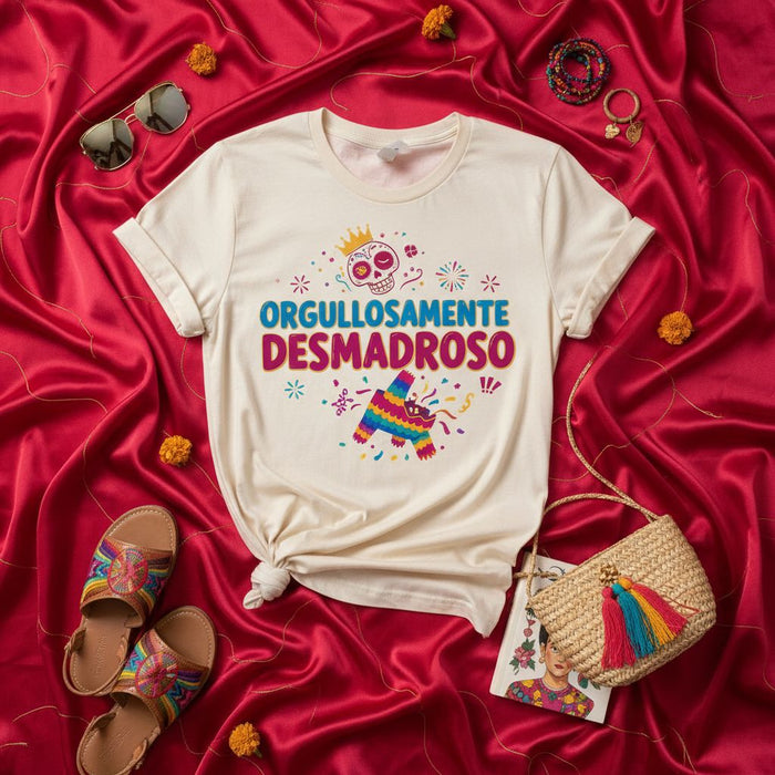 Orgullosamente Desmadr\*oso\* Skull Piñata Graphic Tee - Unisex Beige Shirt for Parties, Festivities, and Casual Fun