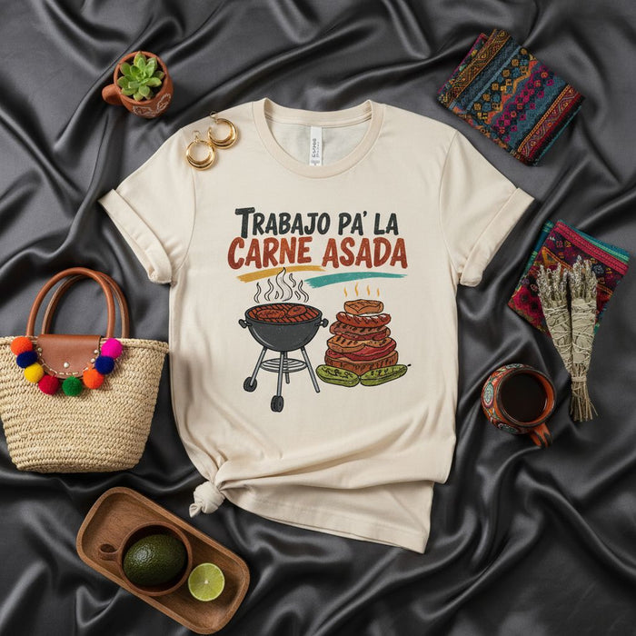 Trabajo Pa' La Carne Asada Shirt, Funny Spanish BBQ Grill T-Shirt, Parrillada Grilling Foodie Tee, Unisex Hispanic Cookout Apparel Gift Idea