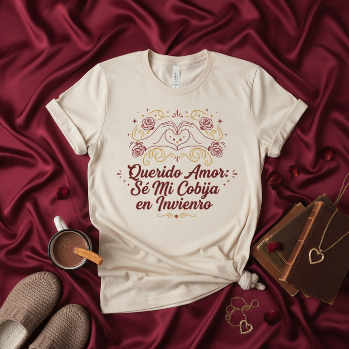 Mi Amor: Sé Mi Cobija en Invierno Camiseta, Frase de Amor en Español, Regalo Romántico de Invierno, Camisa con Símbolo de Manos y Corazón, Ropa de San Valentín