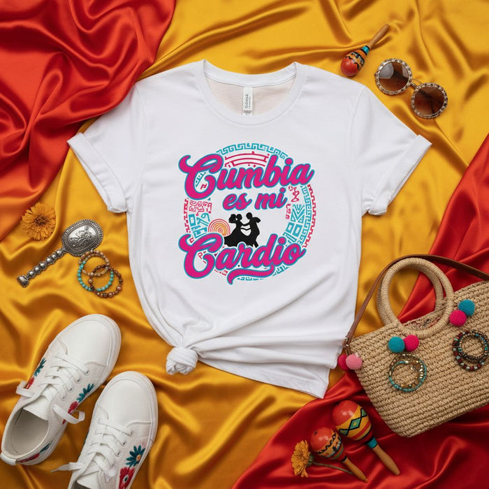 Cumbia es mi Cardio T-Shirt | Spanish Dance Fitness Tee | Cumbia Lover Gift | Latina Graphic Shirt | Latin Music Workout Apparel for Men and Women