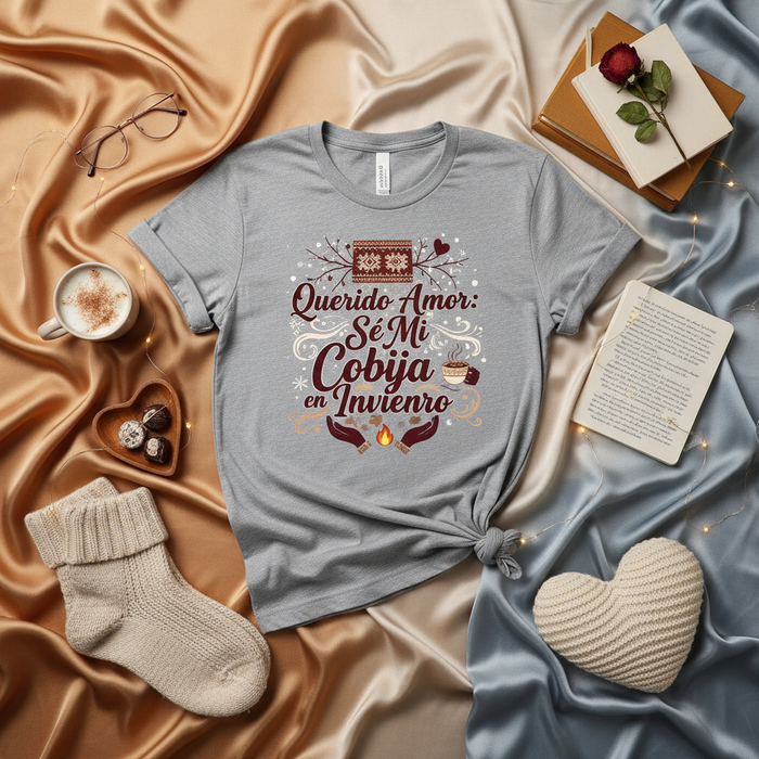 Querido Amor: Sé Mi Cobija en Invierno Camiseta, Camisa de Amor Invernal Española, Regalo Romántico Acogedor para Novio Esposo Novia Esposa, Ropa para Parejas Hispanas, Camiseta de San Valentín