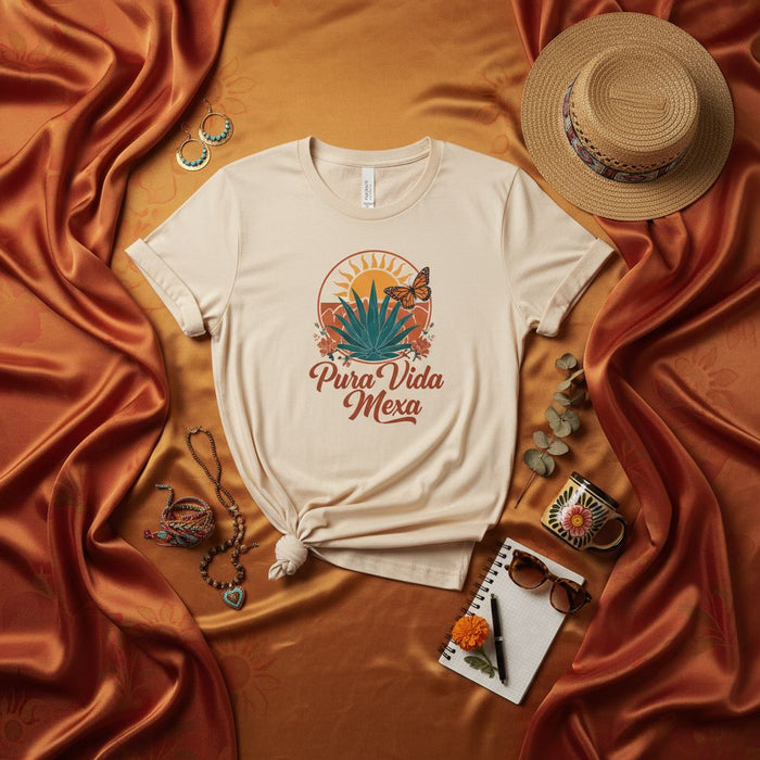 Pura Vida Mexa T-Shirt Desert Sunset Agave Butterfly Graphic Tee Unisex Costa Rica Mexico Inspired Casual Shirt