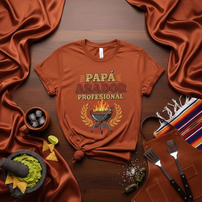 Papá Asador Profesional T-Shirt for Men - Funny Spanish BBQ Grill Master Dad Shirt - Father's Day Gift for Best Grilling Dads and Barbecue Lovers - Unisex Tee with Grill Graphic and Laurel Wreath Design