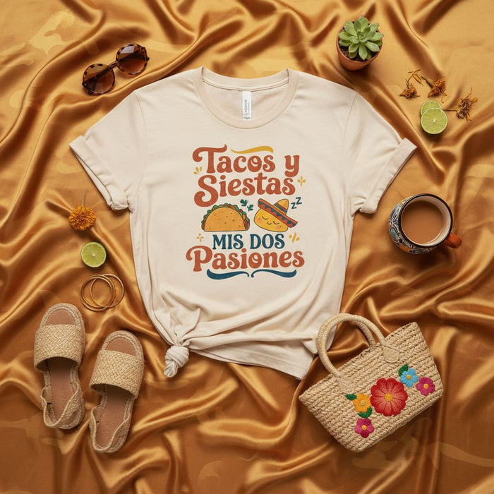 Tacos y Siestas Mis Dos Pasiones Shirt, Funny Mexican Food Lover Tee, Sleeping Sombrero Graphic T-Shirt, Fiesta Nap Lover Gift, Unisex Graphic Apparel