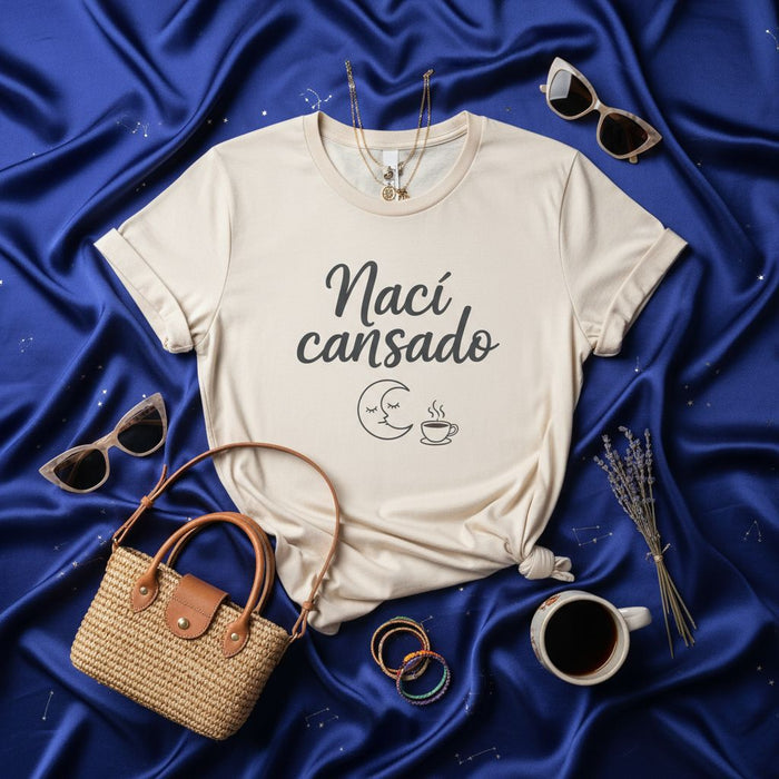 Ich bin müde geboren T-Shirt | Spanisches lustiges Kaffee Schlaf Shirt | Unisex Faultier Lustige Laune Hemd | Kurzarm Grafik T-Shirt Geschenk für Ihn Sie