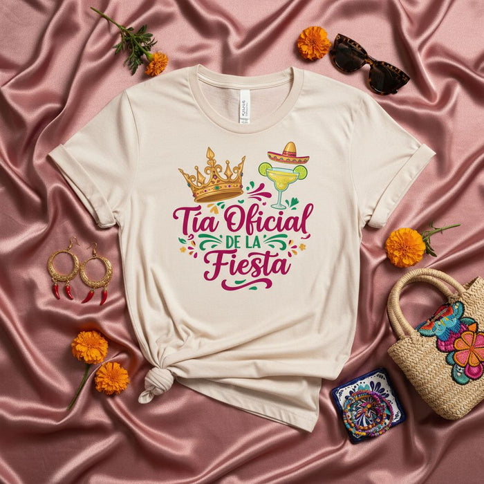 Tía Oficial de la Fiesta Shirt, Official Party Auntie Tee, Spanish Crown Margarita Sombrero Graphic Shirt, Fun Family Celebration Gift T-Shirt, Cinco de Mayo Birthday Fiesta Top