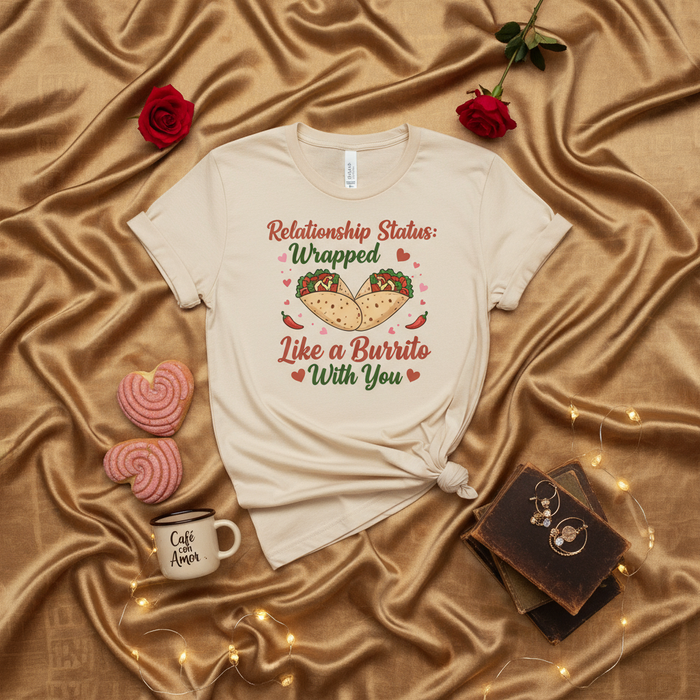 Relationship Status: Wrapped Like a Burrito With You T-Shirt, Funny Valentine's Day Burrito Lover Tee, Mexican Food Couples Shirt, Humor Gift for Boyfriend Girlfriend, Unisex Graphic T-Shirt