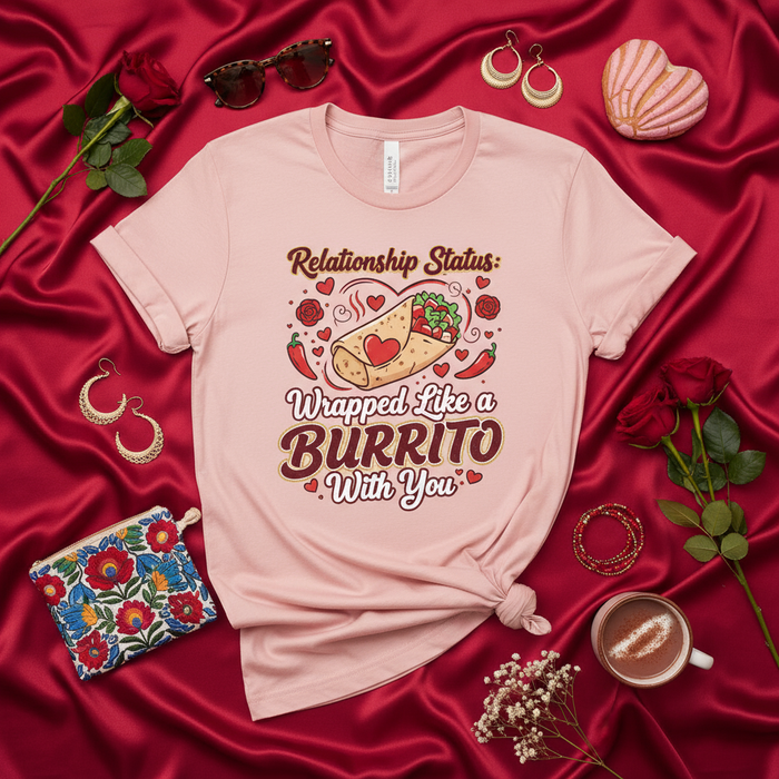 Relationship Status: Wrapped Like a Burrito With You T-Shirt, Funny Valentine's Day Burrito Lover Tee, Romantic Food Pun Couples Shirt, Cute Engagement Anniversary Gift for Him Her, Pink Unisex Graphic T-Shirt