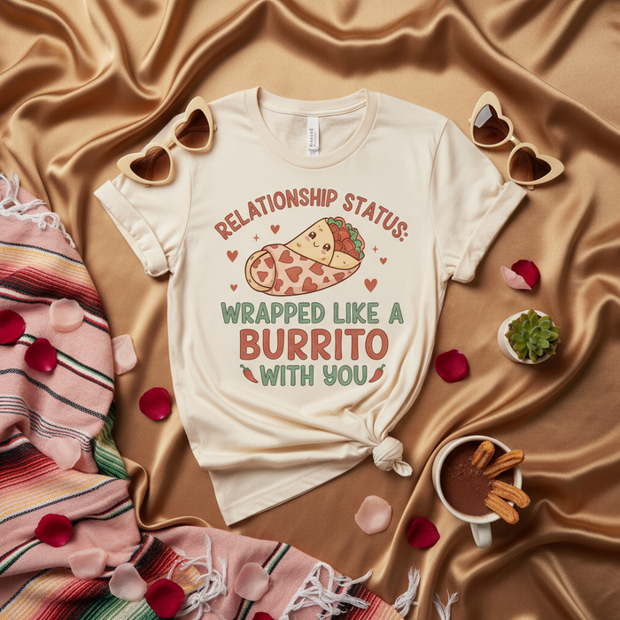 Estado de la Relación Envuelto Como un Burrito Contigo Camiseta, Divertida de Amantes del Burrito, Linda para Parejas de San Valentín, Camiseta Gráfica Unisex de Juego de Palabras Comida Regalo