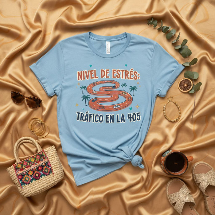 Nivel de Estrés: Tráfico en la 405 Camiseta Unisex, Regalo Divertido para Amantes de Los Ángeles y el Tráfico, Diseño Carretera 405 California